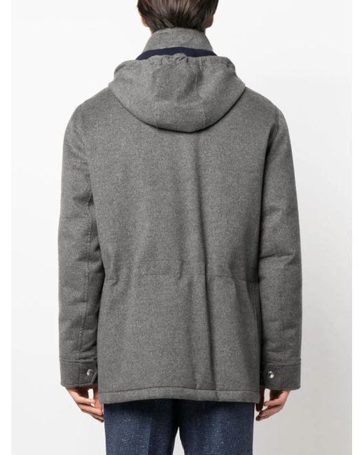 メンズ Brunello Cucinelli フーデッド パデッド カシミアコート Gray