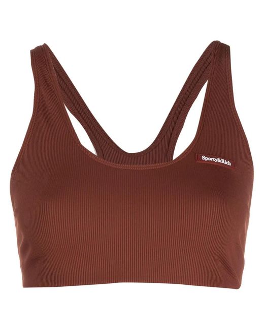 Sporty & Rich Brown Logo-Print Sports Bra