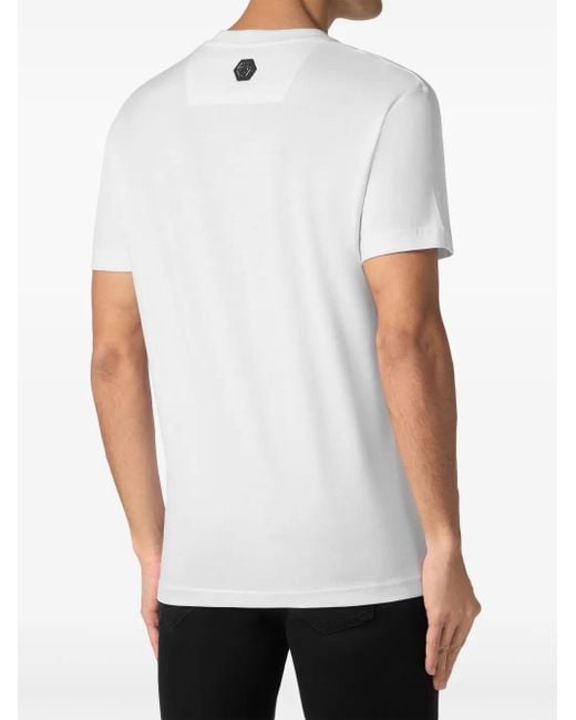 Philipp Plein White Logo-Embellished Cotton T-Shirt for men