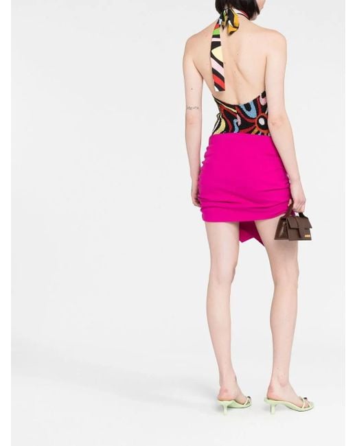 The Attico Pink Hatty Gathered Asymmetric Mini Skirt