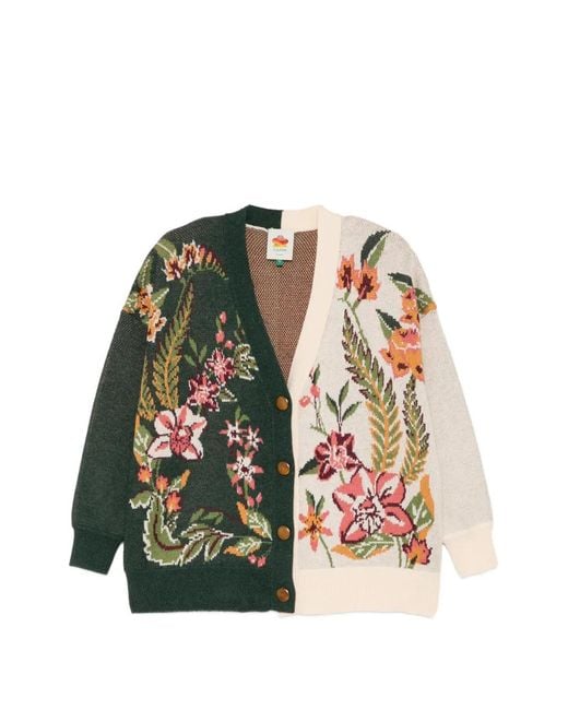 Farm Rio Green Floral-Print V-Neck Cardigan