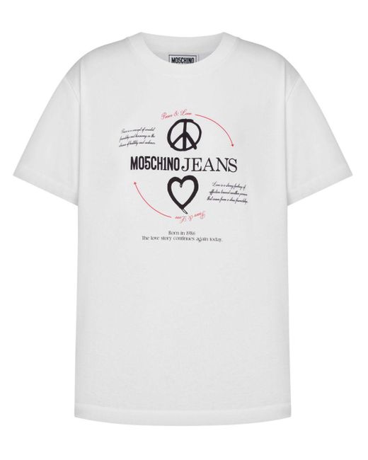 Moschino Jeans White T-Shirt mit Logo-Print