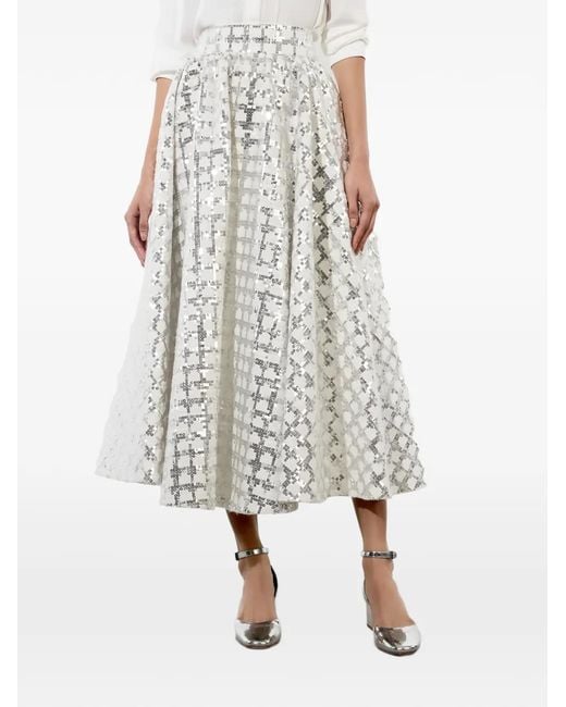 Alice + Olivia White Sequin-Embellished Midi Skirt
