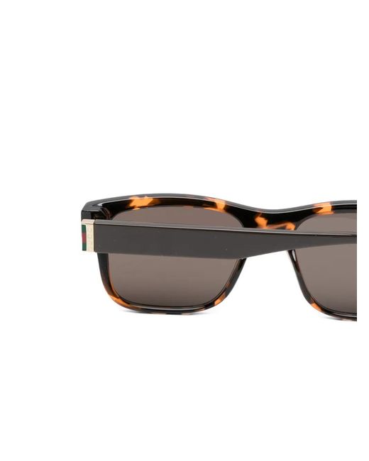 Gucci Gray Tortoiseshell-Effect Rectangle-Frame Sunglasses