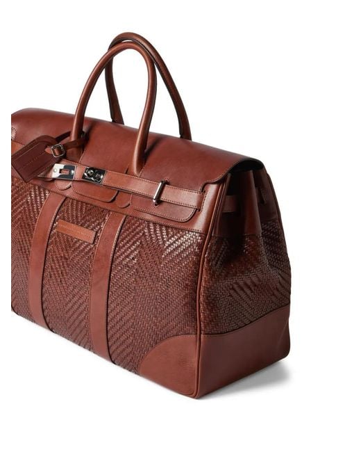 Brunello Cucinelli Red Braided Country Luggage Bag for men