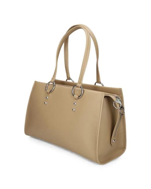 Lacoste Natural Medium Celys Logo-Embossed Zipped Tote Bag