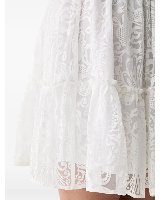 Morgan White Lace-Patterned Ruffled Mini Skirt