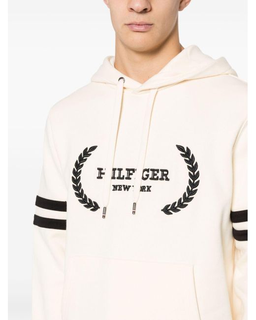 Tommy Hilfiger Natural Embroidered-logo Cotton Hoodie for men