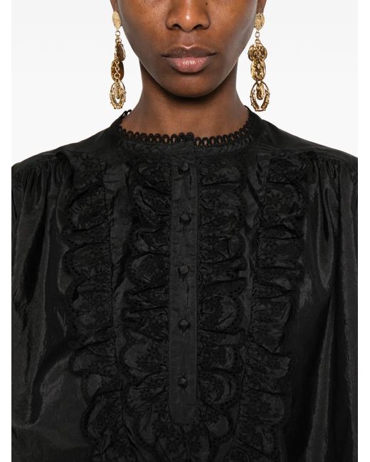 Chloé Black Ruffled Bib Blouse