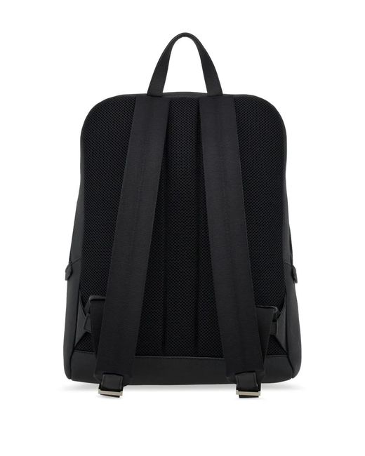 Ferragamo Black Embossed-Logo Leather Backpack for men