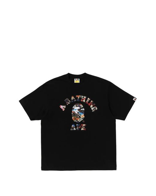 A Bathing Ape Black Hybric Camo College Relaxed-Fit T-Shirt for men