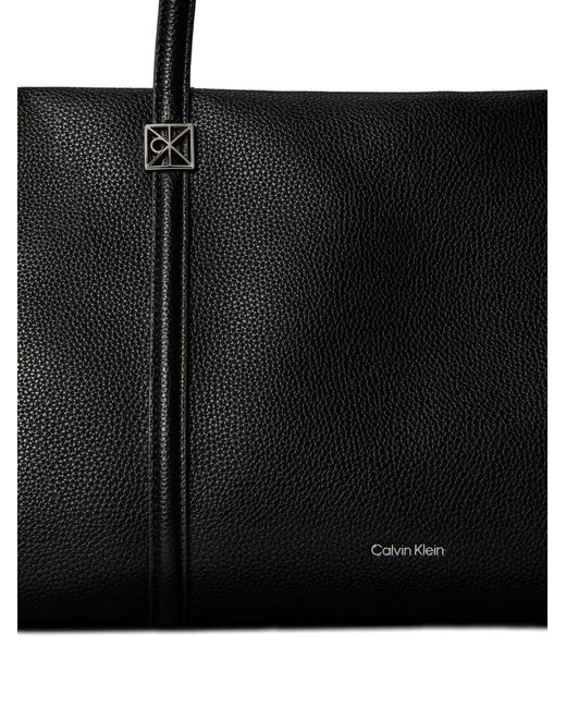 Calvin Klein Black Logo-Plaque Pebbled Tote Bag