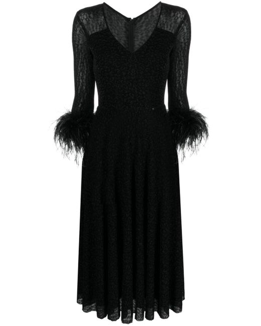 Nissa Black Feather-trim V-neck Dress