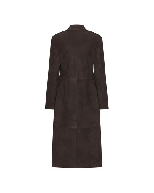 ROTATE BIRGER CHRISTENSEN Black Double-Breasted Suede Coat