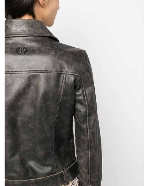 Philipp Plein Black Leather Biker Jacket