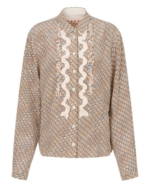 Marni Natural Ruffled Print Shirt