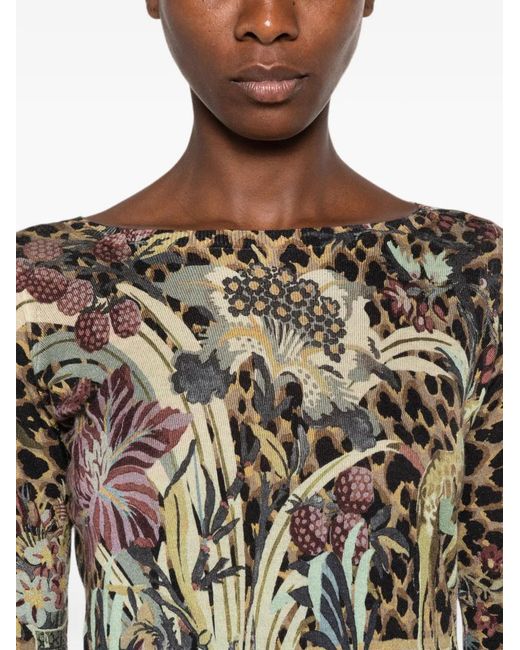 Etro Brown Leopard-Print Floral-Pattern Sweater