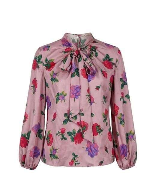 Valentino Garavani Pink Blouse Fleurie À Col Lavallière