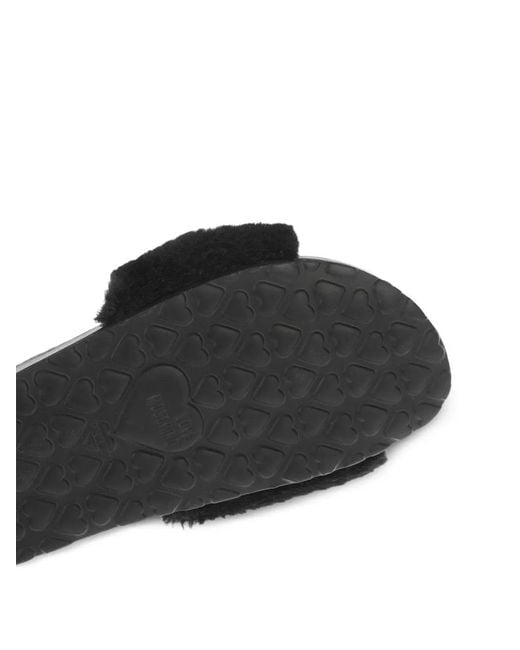 Moschino Black Rhinestone Heart-Patch Slides