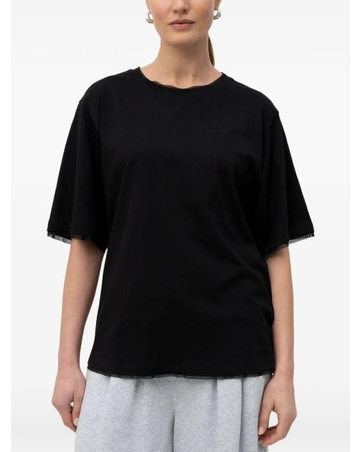 Boss Black Tulle-Trim Logo-Plaque T-Shirt