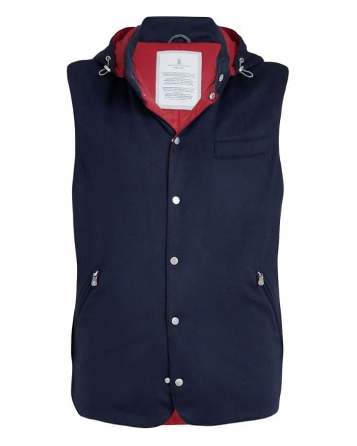 Brunello Cucinelli Blue Detachable-Hood Gilet for men