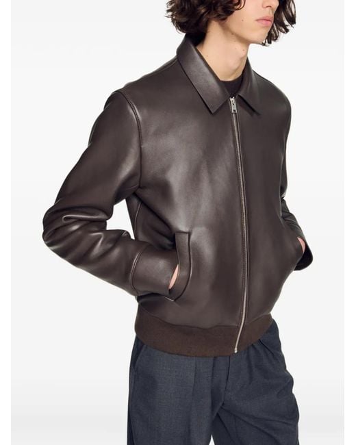 Sandro Brown Lambskin Zip-Up Jacket for men