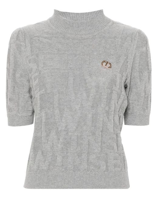 Twinset Gray Intarsia-Logo Jumper