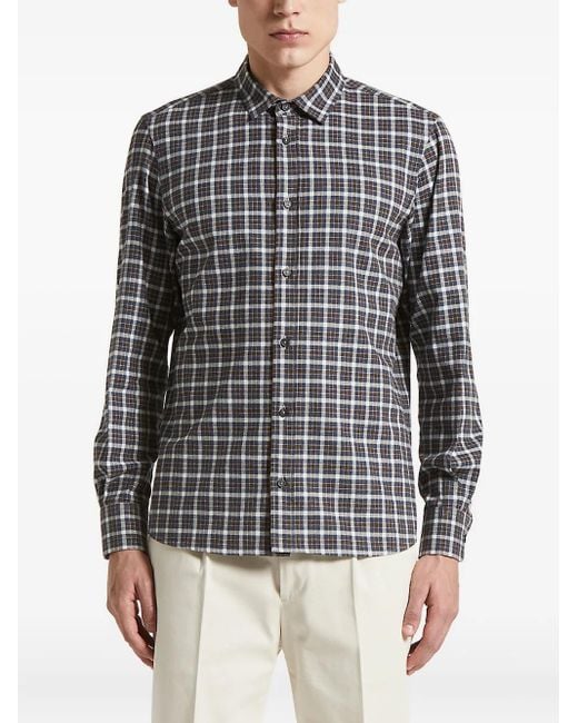 Peserico Gray Check-Pattern Shirt for men