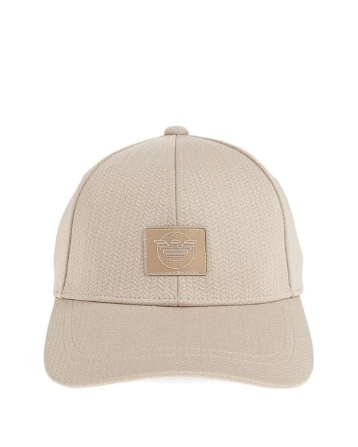 Emporio Armani Natural Herringbone-Pattern Logo-Patch Baseball Cap for men
