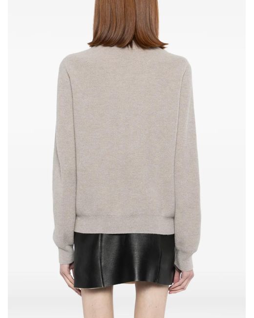 N.Peal Cashmere White Lace-Trim V-Neck Sweater