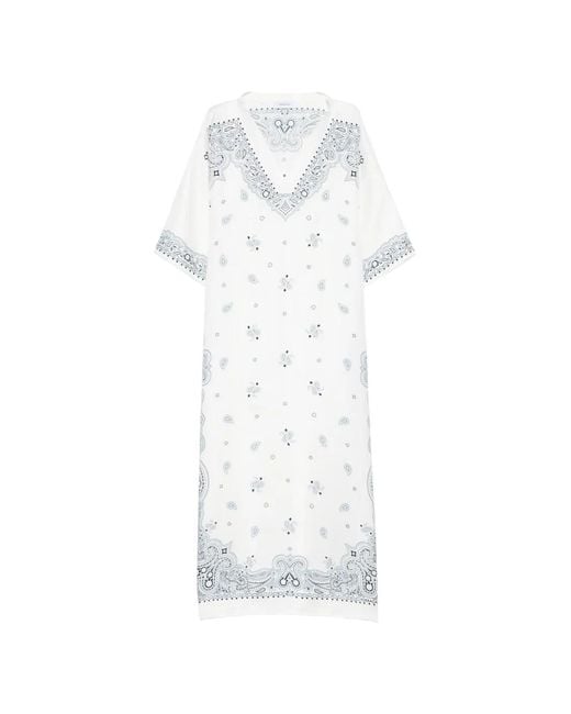 Ferragamo White Paisley-Print V-Neck Midi Dress