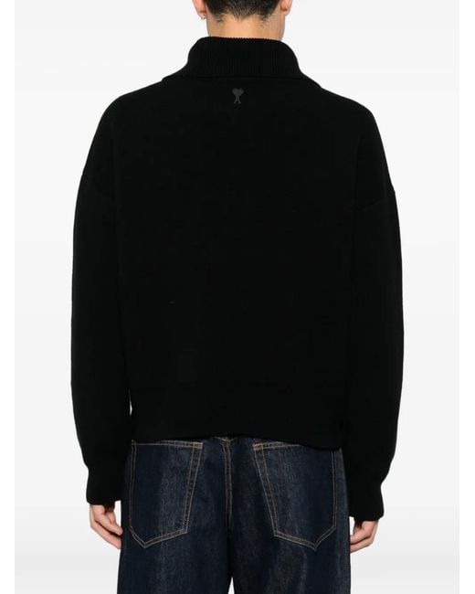 AMI Black Ami De Coeur Button-Down Sweater for men