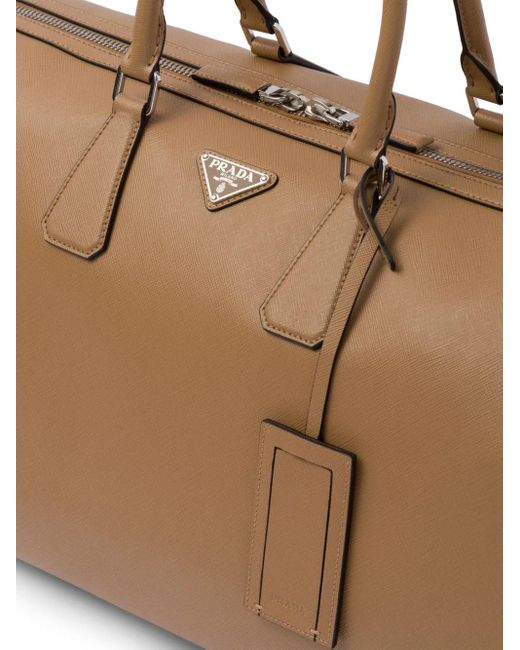 Prada Natural Triangle-Logo Leather Large Bag