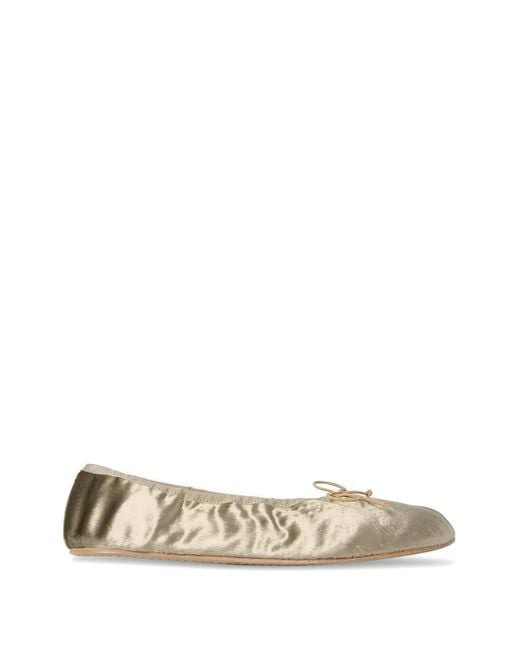 The Row White Bow-Detail Velvet Ballet Flats