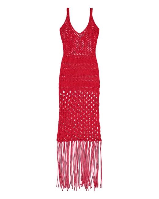 Laneus Red Crochet-Knit Dress