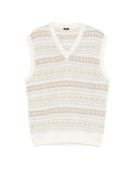 Kiton White V-Neck Patterned Vest for men