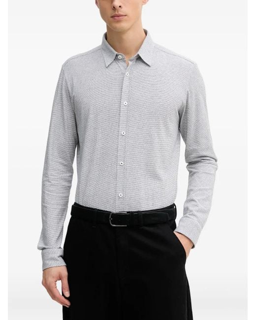 Boss Gray Textured Long-Sleeve Cotton Shirt for men