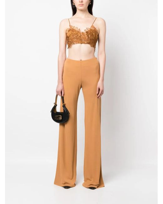 Alberta Ferretti Natural High-Waisted Flared Trousers