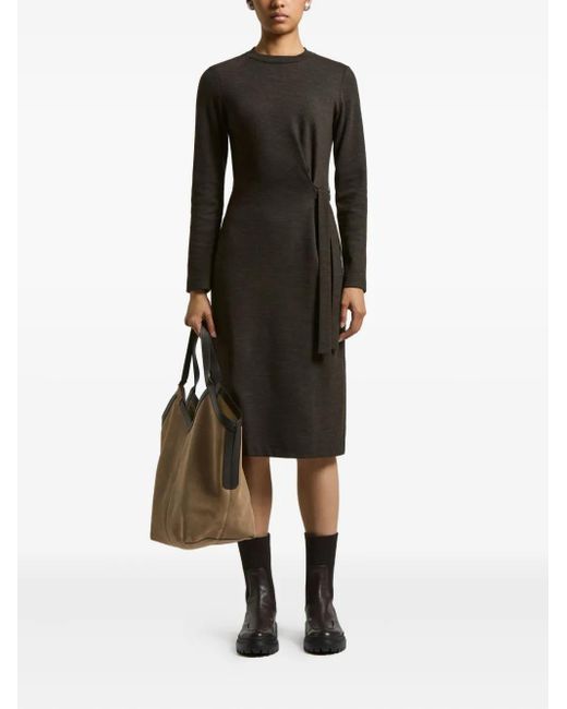 Peserico Black Tie-Detail Knit Midi Dress