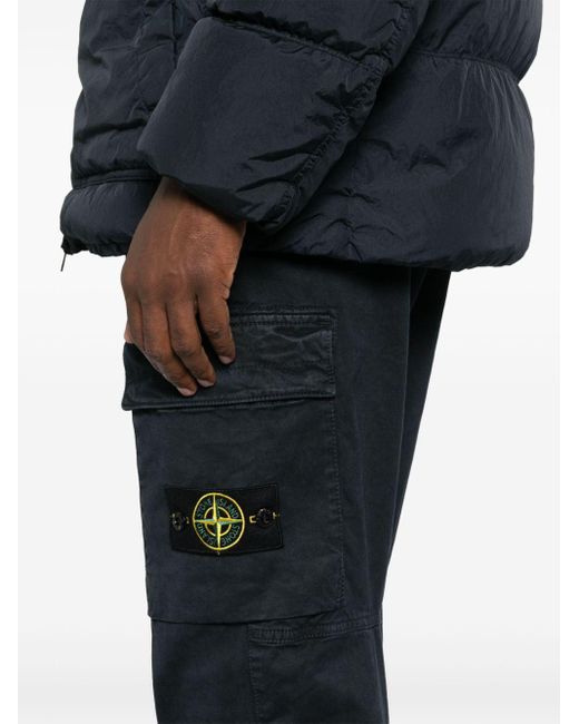 Stone Island Blue Logo Cotton Cargo Trousers for men