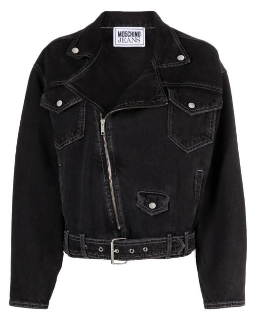 Moschino Black Belted Denim Biker Jacket
