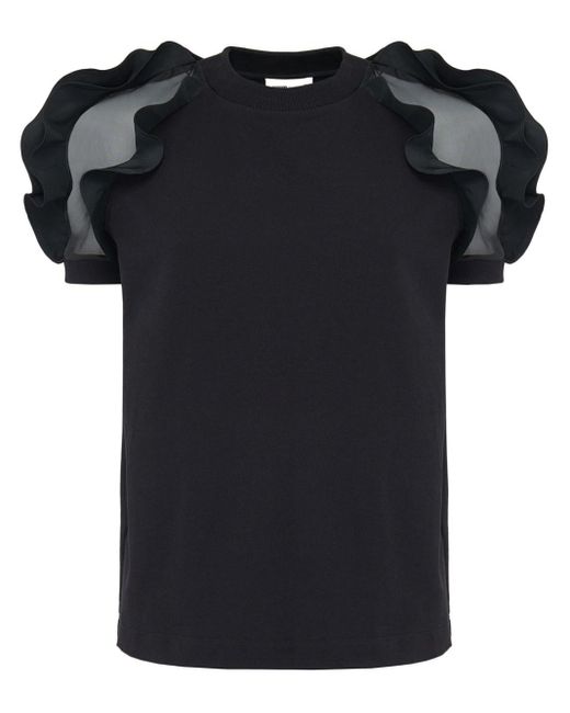 Alexander McQueen Black Sheer-sleeved Ruffled T-shirt