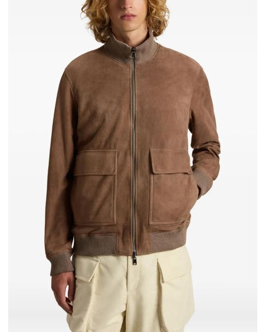 Woolrich Brown Ribbed-Cuff Suede Bomber for men