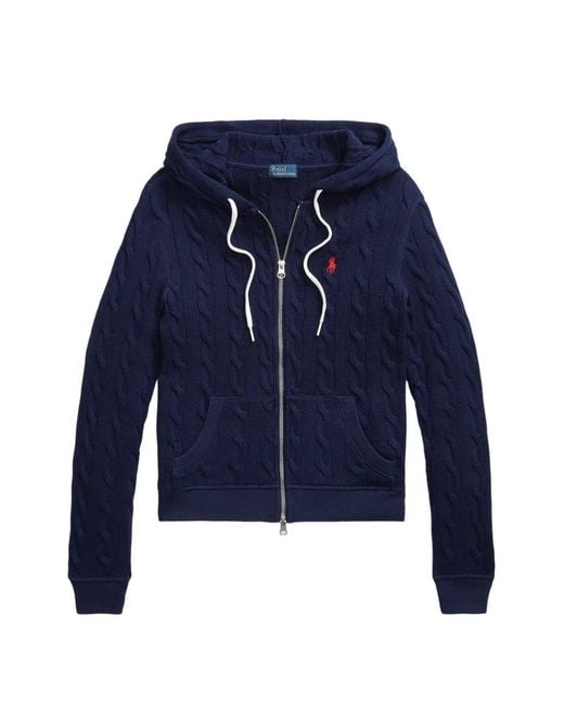 Polo Ralph Lauren Blue Cardigan En Maille Torsadée