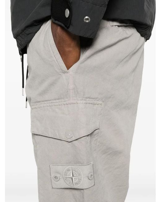 Stone Island White 3100041 Cotton Linen Canvas_S.I.Ghost Cargo Trousers for men