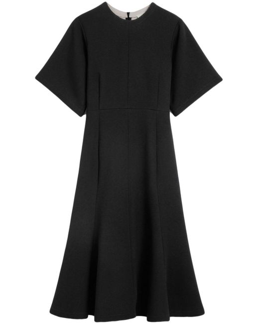 AMI Black A-line Virgin Wool Midi Dress