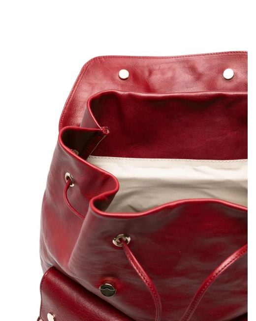Brunello Cucinelli Red Leather Flap-Top Backpack for men