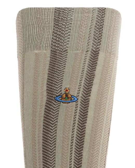 Vivienne Westwood White Orb-Embroidered Herringbone-Patterned Socks
