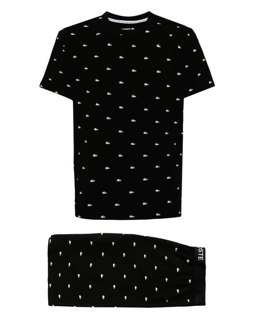 Lacoste Black Logo-Embroidered Cotton Pyjama Set for men