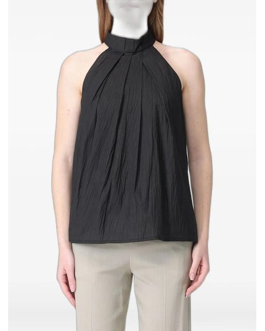 Tela Black Inca Halterneck Pleated Top